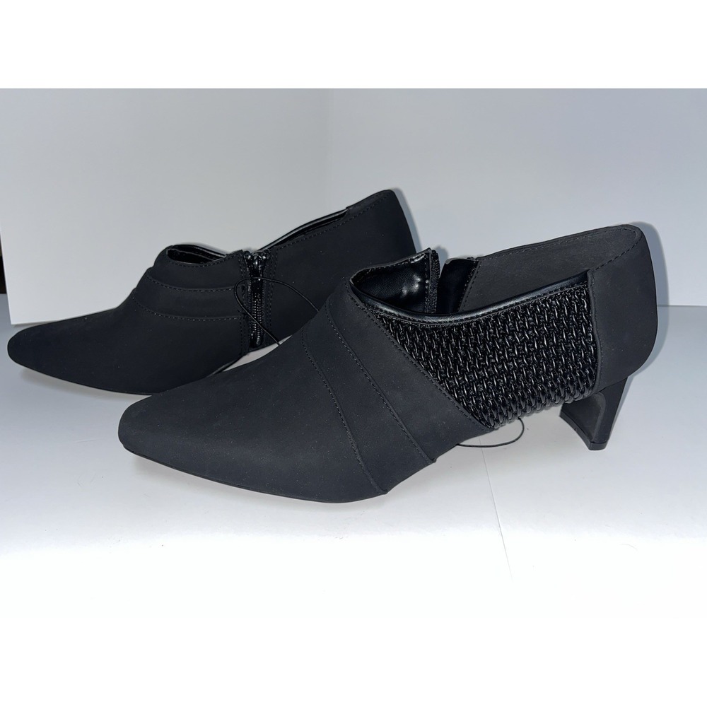 Andiamo Black Ankle Booties Womens 11 Pointed Toe Low Heel Side Zip